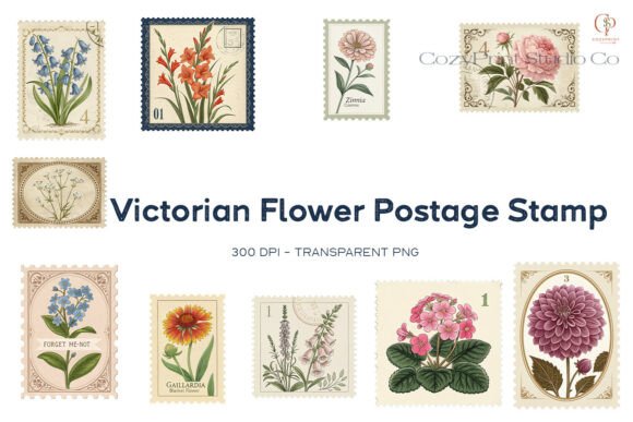Download Victorian Flower Postage Stamp Stickers - Sticker Collection