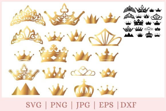 Download 20 Gold Crown, Princess Tiara Pack - Crown Collection